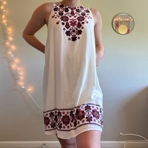 white dress with floral print